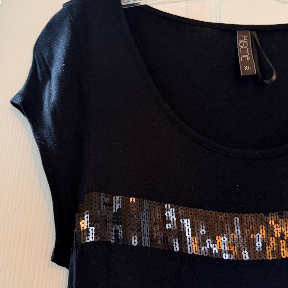Kische Black cotton Top w/ black sequins around the front/back of the shirt